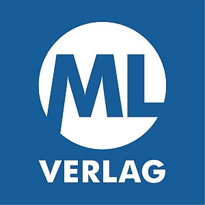 Logo des ML Verlags. Ein weißer Kreis mit den blauen Buchstaben "ML" in der Mitte und dem weißen Schriftzug "VERLAG" darunter, auf blauem Hintergrund.