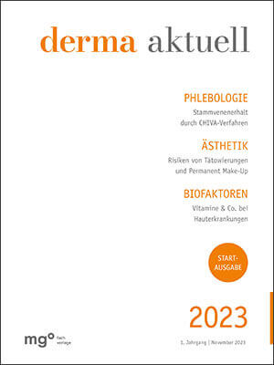 Cover derma aktuell 2023 - Themen Phlebologie, Ästhetik, Biofaktoren, Startausgabe, 1. Jahrgang.