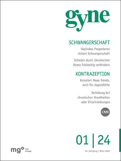 Cover gyne März 2024 - Themen Schwangerschaft, Kontrazeption, CME-Fortbildung, 45. Jahrgang.